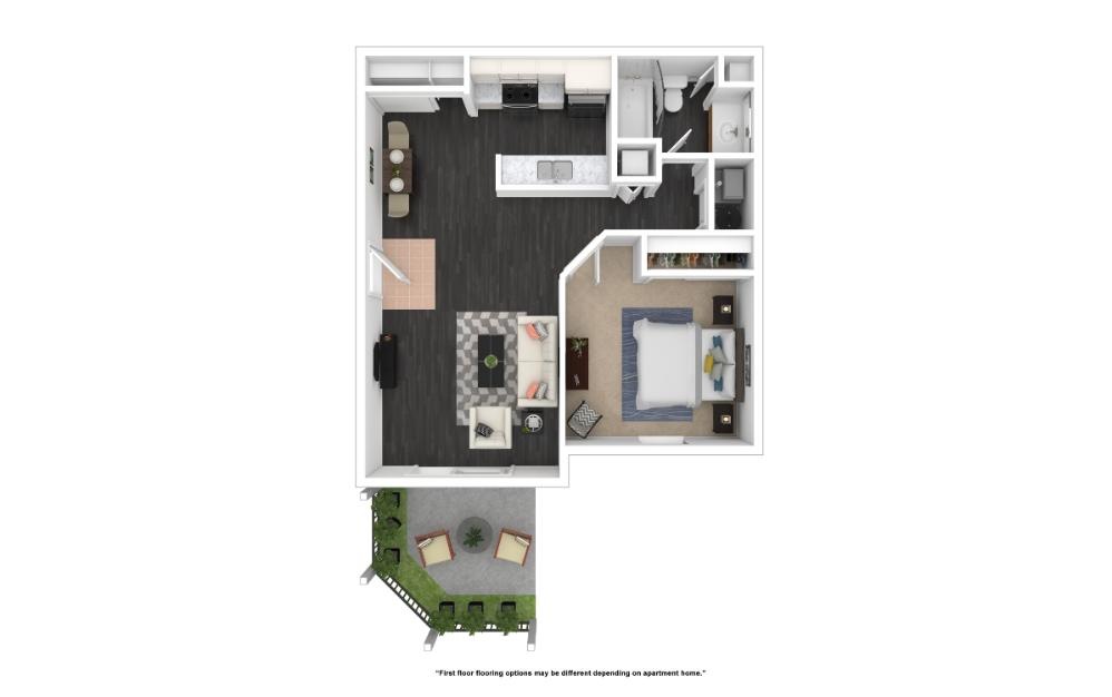 The Savannah - 1 bedroom floorplan layout with 1 bathroom and 600 square feet